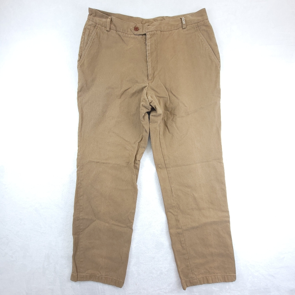 BERETTA Pants Men's Size 36x27 Brown Khakis Flat Front Zip Pockets